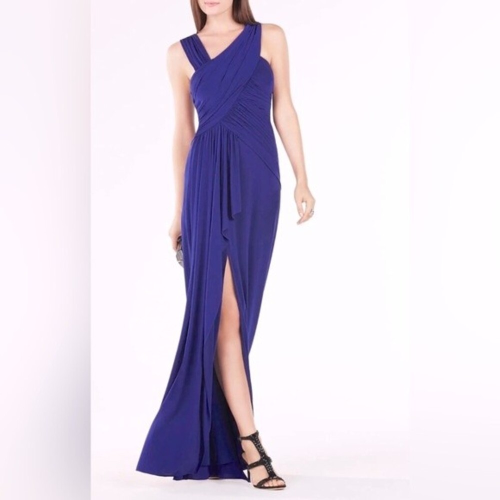 BCBGMaxAzria Morena Ruched Gown Maxi Dress Blue 6